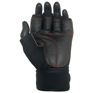 Half <b>Finger</b> Fitness Gloves Black PU Leather Neoprene Non Slip Breathable Adjustable Wrist <b>Strap</b> Gym Training Men - Product Image 1