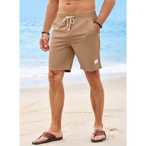 2025 <b>Men's</b> Linen Cotton 7\" Summer Beach <b>Shorts</b> with Pockets Casual Elastic Waist Drawstring & Knee Length XS Size Lightweight - Product Image 1
