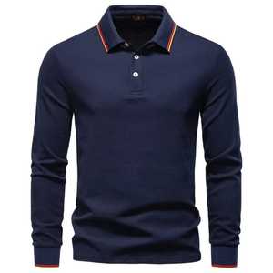 Custom Long Sleeve <b>Polo</b> Shirt <b>Men</b> Cotton Pique Slim Fit Collar Tipping Striped Buttons Casual <b>Polo</b> Shirt - Product Image 6