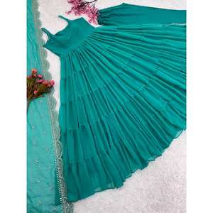 Hermoso vestido XL Anarkali con Flare completamente con volantes y Dupatta - Product Image 1