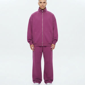 OEM Heavyweight Fleece Oversized Blank Tracksuits 100% Cotton <b>Zip</b> <b>up</b> <b>Jacket</b> and Joggers Pants Set Custom Men's Sweat Suit - Product Image 4