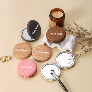 Elegant Woodgrain PU Dual-Sided Makeup Mirror High-Definition Portable Vanity Mirror Makeup Mirror Portable