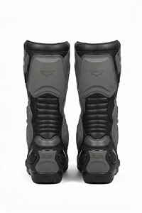 Botas de moto para hombre, negras y grises, de media caña, con cierre de cremallera, parte superior de cuero genuino, forro de felpa, entresuela de EVA, suela de goma, impermeables - Product Image 2