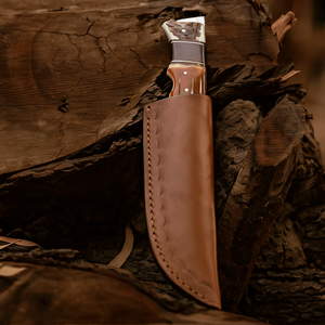 Custom Handmade Hunting Skinner <b>Knife</b> with Drop Point Blade Straight Edge in Damascus Steel Wood+<b>Bone</b> <b>Handle</b> Leather Sheath - Product Image 6