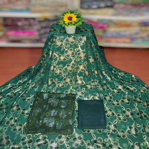 Nouvel Arrivage Authentique et Tendance Fransawi Dirac Twill Jacquard Uni Effet Slub avec Motif Floral Vert Feuillage 100% Soie Écologique - Product Image 1