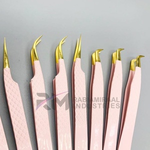 แหนบต่อขนตา RMI ป้องกันแม่เหล็ก สีชมพู/ทอง ทำจากสแตนเลส ปลายเรียบ สำหรับต่อขนตา ความยาว 10 มม. - Product Image 2