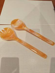 Ensemble de cuillères de service de luxe en résine orange, cuillères fourchues à long manche, finition miroir, durables, écologiques, design moderne pour les fêtes - Product Image 2