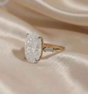 Anillo de Compromiso con Diamante Cultivado en Laboratorio de Corte Ovalado, Anillo de Novia Moderno Unisex, Plata de Ley 925 con Baño de Rodio, Anillo de Boda de Moda - Product Image 2