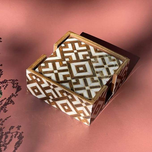 Luxury Modern Handmade Rectangle Shape MDF Wood Tissue Holder Brown White <b>Coasters</b> <b>Set</b> of 6 Low Priced Office Home Dining Room - Product Image 4