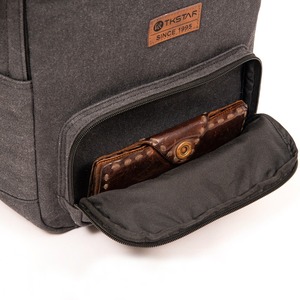 Gray Laptop <b>Backpack</b> GRS Cotton GRS PU Leather Fashion Casual <b>Computer</b> <b>Backpack</b> with Genuine Leather LOGO - Product Image 4