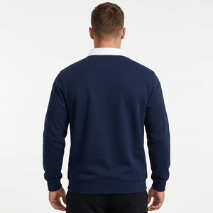 Polo de Manga Larga Azul Marino para Hombre, Estilo Casual de Algodón Tejido Sólido con Cuello Blanco y Diseño de Botones, Hecho en Bangladesh - Product Image 6
