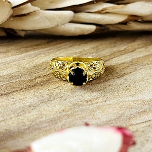 Best Arrival Boho Filigree Black Onyx <b>Ring</b> Tribal Brass <b>Rings</b> Women 18k Gold Plated Vintage Swirl <b>Statement</b> Wholesale/OEM/ODM - Product Image 5