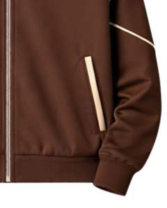 Ensemble de survêtement marron personnalisé pour homme – Veste zippée intégrale et pantalon de jogging avec passepoil contrastant – Tenue de sport et streetwear – OEM ODM - Product Image 3