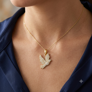 Luxurious Premium 10K <b>Solid</b> <b>Gold</b> Iced Custom Dove Bird Natural Diamond <b>Pendant</b> Necklace Fine Charms Jewelry Gift Cute Unisex - Product Image 2