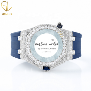 Reloj de Diamantes Moissanite Personalizado para Hombre, Reloj Automático con Incrustaciones de Diamantes, D VVS, Pasa el Test de Diamantes, Correa de Goma Azul, Reloj de Lujo - Product Image 2