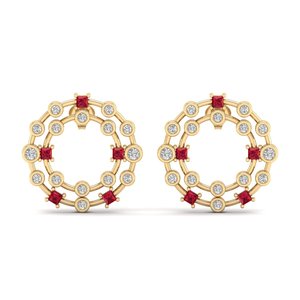 Boucles d'oreilles créoles REYES de haute qualité en or 14K 18K avec diamants et rubis taille princesse 0,3 carat, bijoux fins pour femmes - Product Image 2