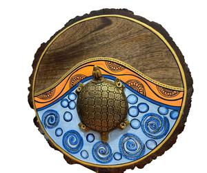 Sculpture de tortue en résine bleue océanique, statue de table faite à la main avec technique de moulage, figurine pour la décoration de la maison, Rajasthan - Product Image 3