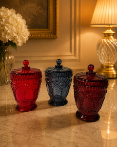 Round Glass <b>Candle</b> Jars With Lid <b>Red</b> Hen Home Decoration Artistic Design - Product Image 6
