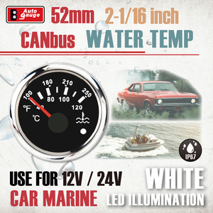 เกจวัดอุณหภูมิน้ำขนาด 52 มม. 2 1/16 นิ้ว แบบ CANbus จอแสดงผล LED สีขาวสว่างพิเศษ หน้าปัดสีดำ 12V 24V พร้อมไฟเตือน สำหรับรถบรรทุก รถบัส รถยนต์ - Product Image 2