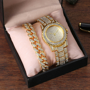 Reloj de Moda 8438 para Mujer, Reloj de Acero Inoxidable con Diamantes y Brazalete de Cadena Cubana, Conjunto de Joyería para Mujer - Product Image 1
