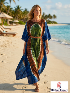 Women Beach <b>Kaftan</b> Cover Up Printed Loose Fit <b>Summer</b> Dress Silk Cotton Rayon Polyester Custom Manufacturing Bulk Supply - Product Image 3