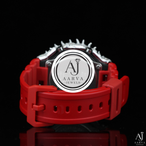 AARVA JEWELS Luxury Diamond Watch Stainless Steel Case Red <b>Rubber</b> Band Analog Quartz 45mm Round Dial Sapphire Crystal - Product Image 4