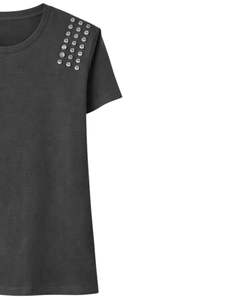 Camiseta de Algodón Gris Oscuro para Mujer, con Pedrería en el Hombro, Estilo Casual, Manga Corta, Top de Verano, Fabricante de Logotipos Personalizados OEM - Product Image 3