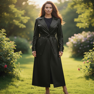 Abrigo de Cuero Largo y Delgado para Mujer, Estilo Vintage, para Invierno, con Forro de Seda, Hecho a Medida - Product Image 3