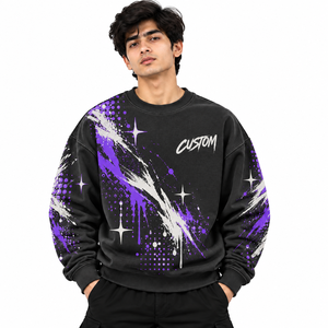 Sweat-shirt à col rond surdimensionné pour homme avec motif graphique personnalisé, imprimé abstrait style pinceau, pull à manches longues en molleton de coton, haut décontracté et tendance - Product Image 1