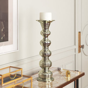 Grand chandelier en métal argenté côtelé, finition chrome poli, pour centre de table - Product Image 1
