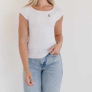 Women's <b>White</b> O-Neck Short <b>Sleeve</b> <b>T</b>-<b>Shirt</b> Minimalist Logo Design Regular Fit 100% Organic Cotton Jersey Breathable Summer - Product Image 3