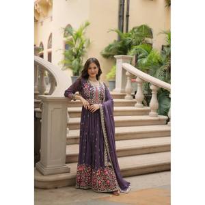 Designer Polyester Salwar Kameez for <b>Weddings</b> <b>Top</b>-Bottom and Dupatta with Sequins Embroidered Work - Product Image 2