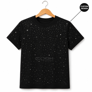 เสื้อยืดคอชอินเตอร์เนชั่นแนล รุ่นฮิต ประดับเพชรหรูหรา สีดำ ยูนิเซ็กส์ ผ้าฝ้ายพรีเมียม คอกลม สไตล์ลำลอง สตรีทแวร์ ประกายวิบวับ - Product Image 1