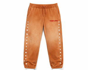 Pantalones Deportivos de Algodón con Lavado Ácido Personalizado, Estampado de Estrella Lateral Vintage, 100% Algodón, Efecto Desteñido por el Sol - Product Image 3