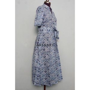 Robe indienne en coton imprimé à la main, manches mi-longues, coupe trapèze, motif floral, écologique, pour mariée, été, cadeau personnalisé - Product Image 5