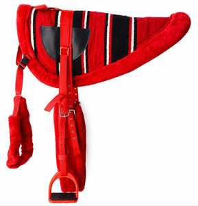 Sillín de equitación sin montura para caballo, conjunto completo con almohadilla acolchada suave, estribos y cincha con asa para paseos de sendero - Product Image 6