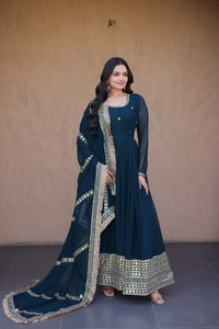 Modern Indian Style Lace Embroidered Anarkali <b>Gown</b> Elegant Floor-Length Wedding Dress Illusion Back <b>Bride</b> Mother Pearls - Product Image 3