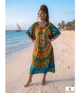 Printed <b>Kaftan</b> Dress Ladies Beach Wear Soft Fabric Loose Fit <b>Summer</b> Resort Cover Up Island Vacation Wholesale Export Supply - Product Image 1