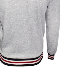 Men's Gray Varsity <b>Jacket</b> With Red <b>White</b> Black Trim Button Front Casual Baseball Style Fleece Material Autumn Wear - Product Image 4