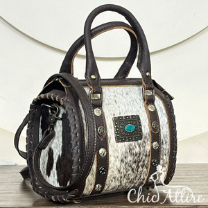 March Expo Premium <b>Tooled</b> Cowhide <b>Leather</b> Mini Duffel Speedy Bags New Compact Size Studs & Concho Crossbody Travel Purse Handbag - Product Image 1
