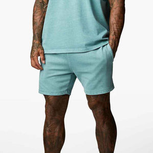 Shorts en coton bleu sarcelle pour homme, taille mi-haute, fermeture élastique, décontractés, avec poches, tissu respirant - Product Image 5