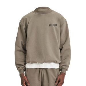 Logotipo personalizado OEM al por mayor cuello redondo de gran tamaño de los hombres 100% de algodón recortado cuello redondo pulóver en blanco de peso pesado sudadera 2026 - Product Image 1