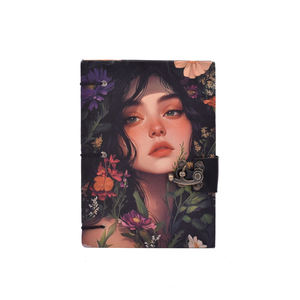 <b>A5</b> Artistic Portrait Notebook 200 Pages Strong Cardboard Cover Journal with Closure | Floral Face Diary Gift Bulk OEM Hub Sets - Product Image 2