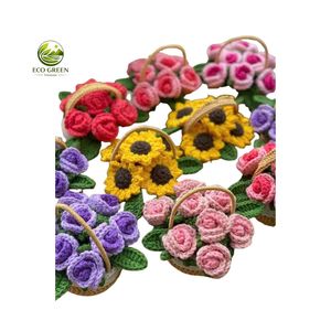 Handmade Crochet Flower <b>Basket</b> Cotton Potted Rose Sunflower Artificial Floral Decor for Desktop Living Room Wedding <b>Gift</b> - Product Image 2