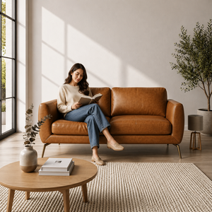 Sofá de 2 plazas de cuero genuino, sofá moderno para sala de estar, sofá con patas de acero inoxidable, sofá cuadrado contemporáneo, sofá de cuero de diseño. - Product Image 3