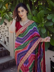 NiMa Creations Colorful Digital Printed Silk <b>Saree</b> Embroidered Border Traditional Indian Wedding Wear Women Regular Length Quick - Product Image 2