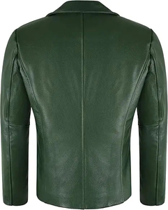 Men's Green Genuine Leather Jacket Turn-down Collar Single Breasted Casual Autumn Wear Regular Fit - Product Image 2