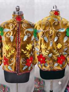 Veste en velours moutarde à col montant pour femme, broderie florale faite à la main, style vintage ethnique bohème - Product Image 5