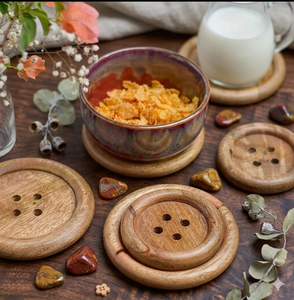 Candid Manufacturing Co's Luxury Mango Wood Button Design Tea Coffee Servant Coaster Mat Elegant Classic Table Decoration India - Product Image 1