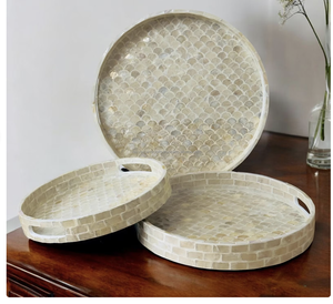 Plateau de service en marbre de style indien arabe incrustation d'os et plateau de petit déjeuner en perles de résine de nacre pour l'occasion de nourriture - Product Image 1